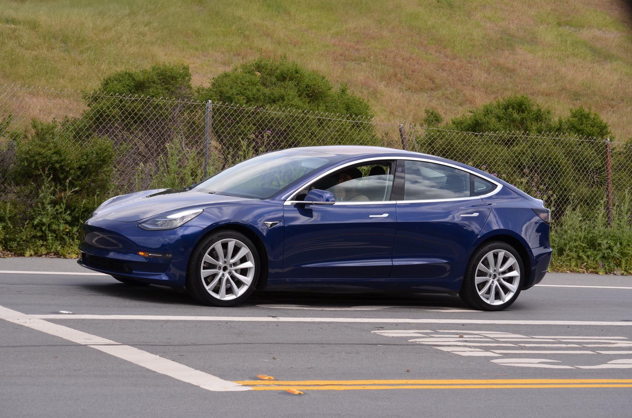 blue tesla model 3 side view full hd wallpapers