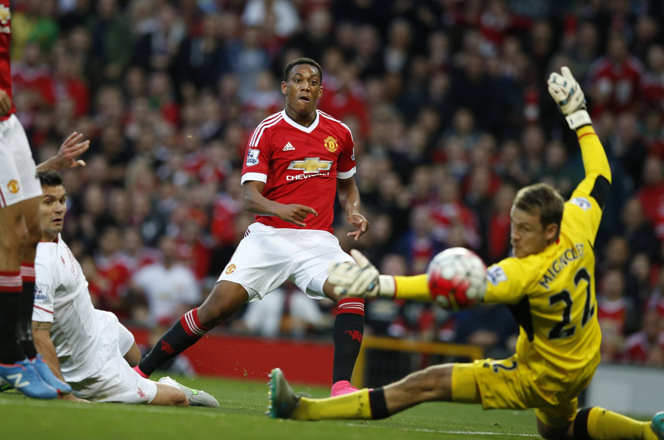 Anthony Martial scores against Liverpool. [] [Desktop