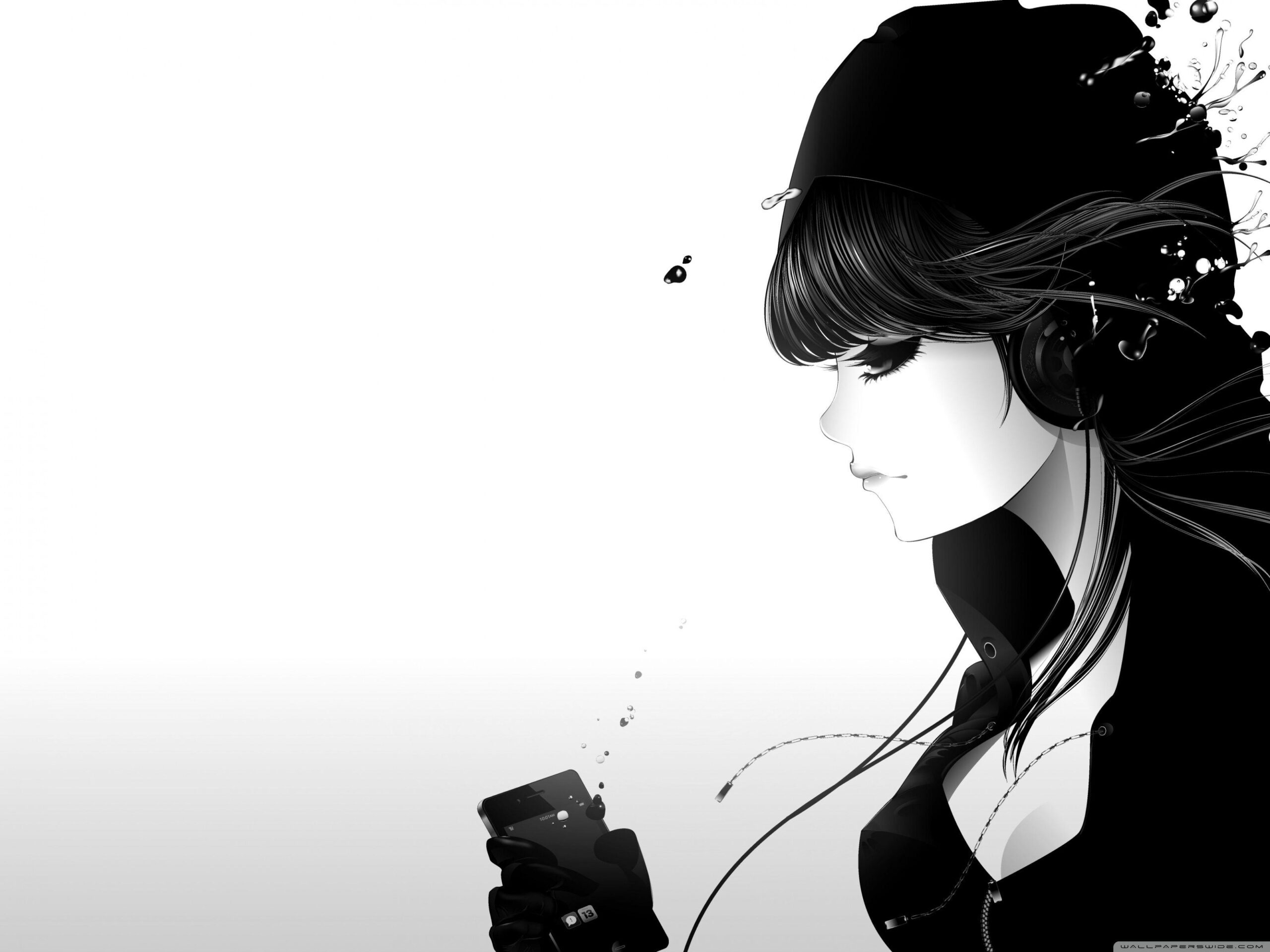 Girl Listening To Music Bw ❤ 4K HD Desktop Wallpapers for • Wide