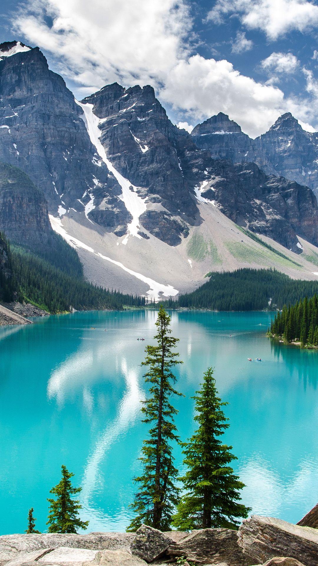 trees, banff national park, mountains, lake, moraine lake