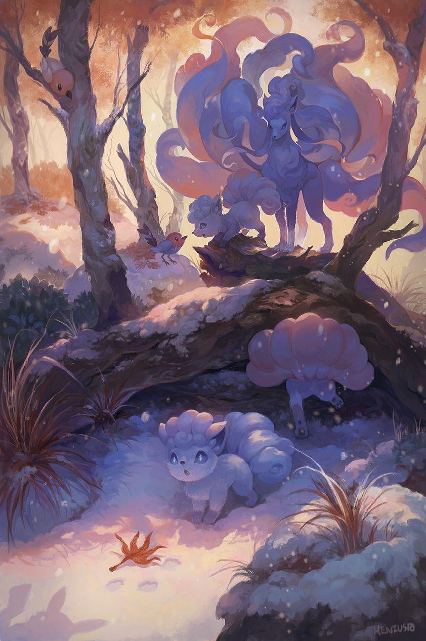 alolan ninetales, alolan vulpix, fletchling, and pikachu