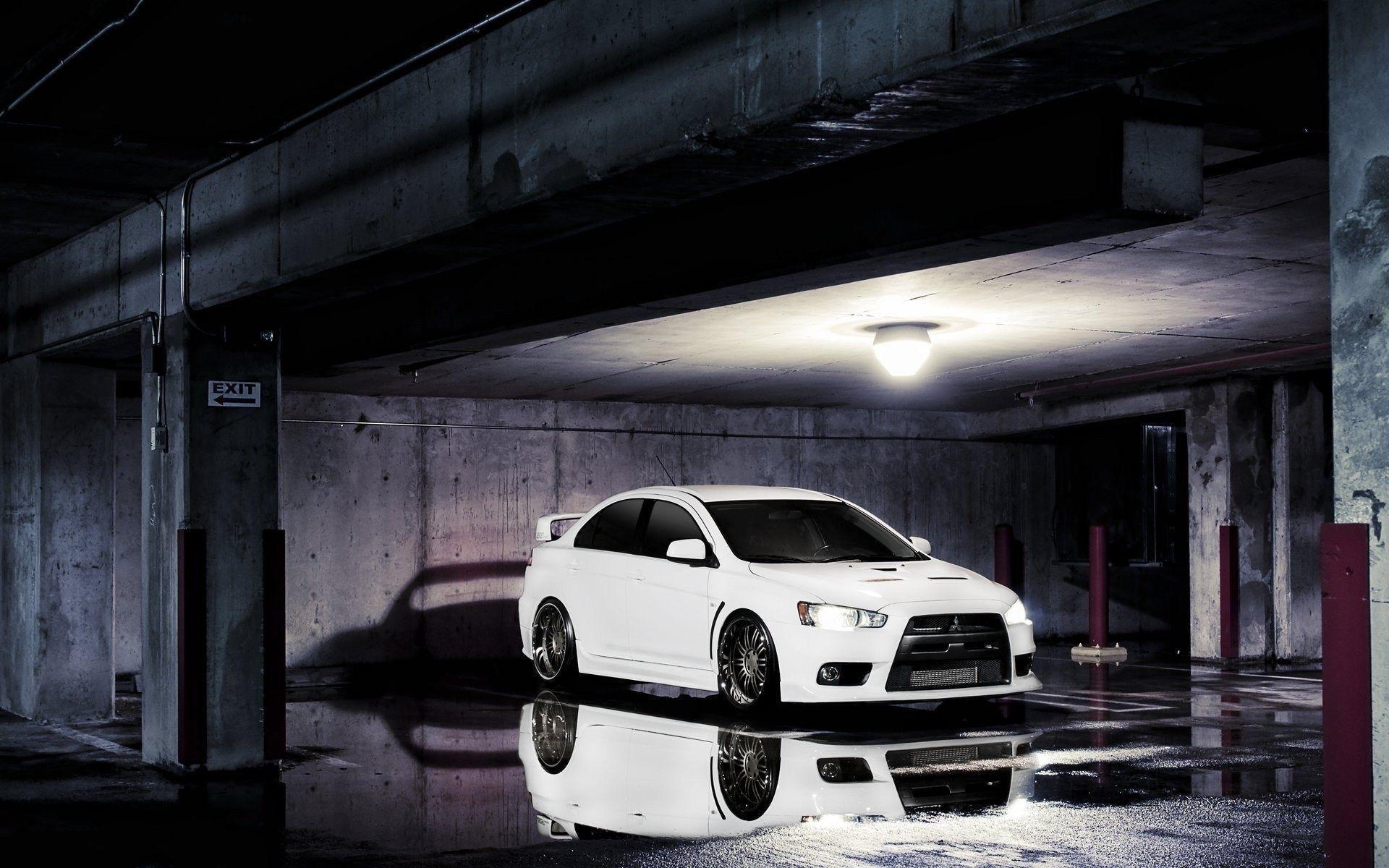 Mitsubishi Lancer Evolution X Parking Water Reflection Floor HD