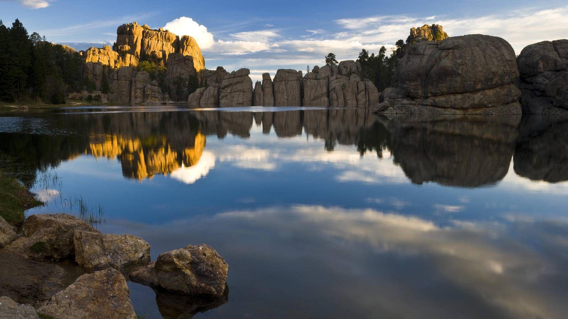 Lakes: Lake Sylvan South Dakota Cliffs Reflection Rocks Mountain