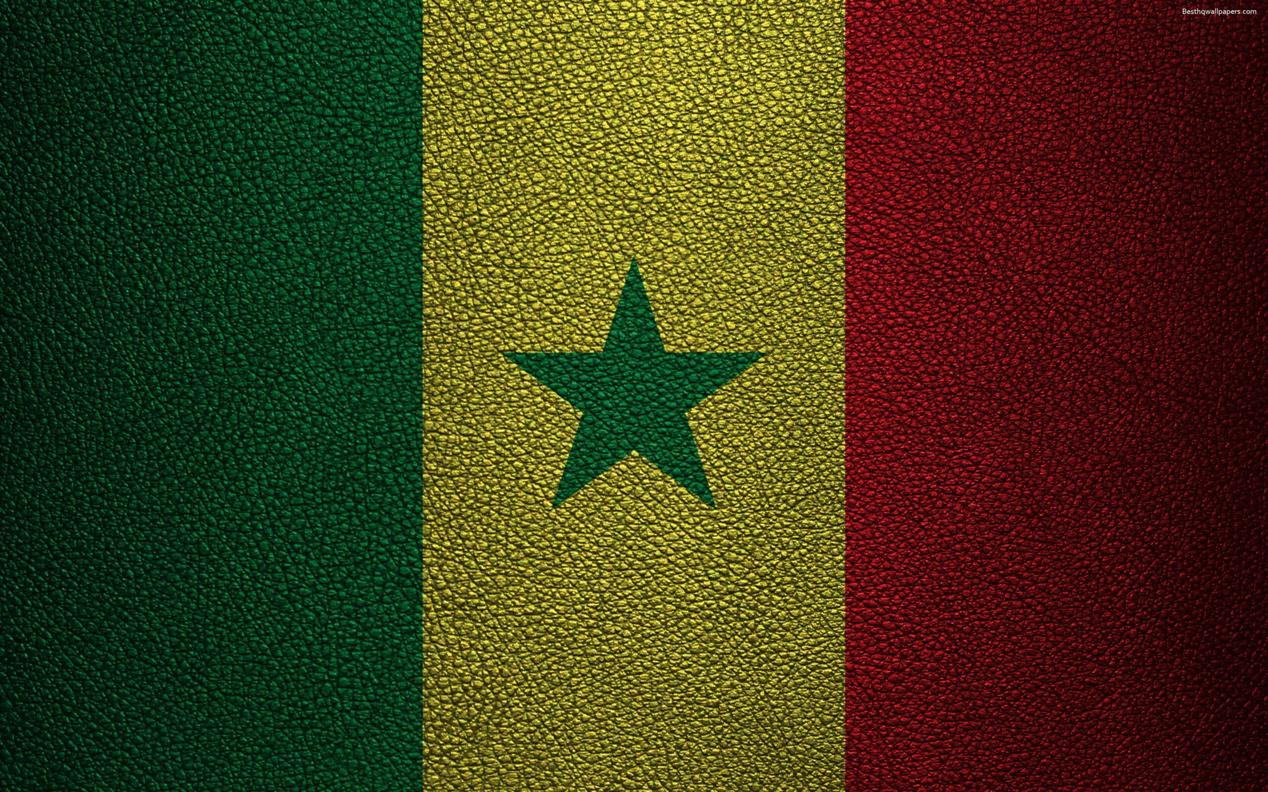 Download wallpapers Flag of Senegal, Africa, 4K, leather texture