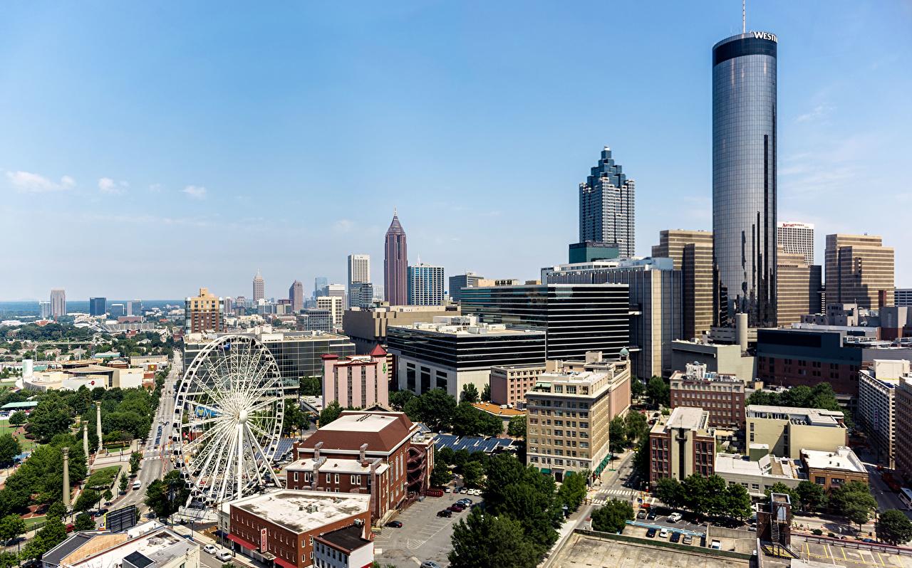 Wallpapers USA downtown atlanta georgia Ferris wheel Skyscrapers