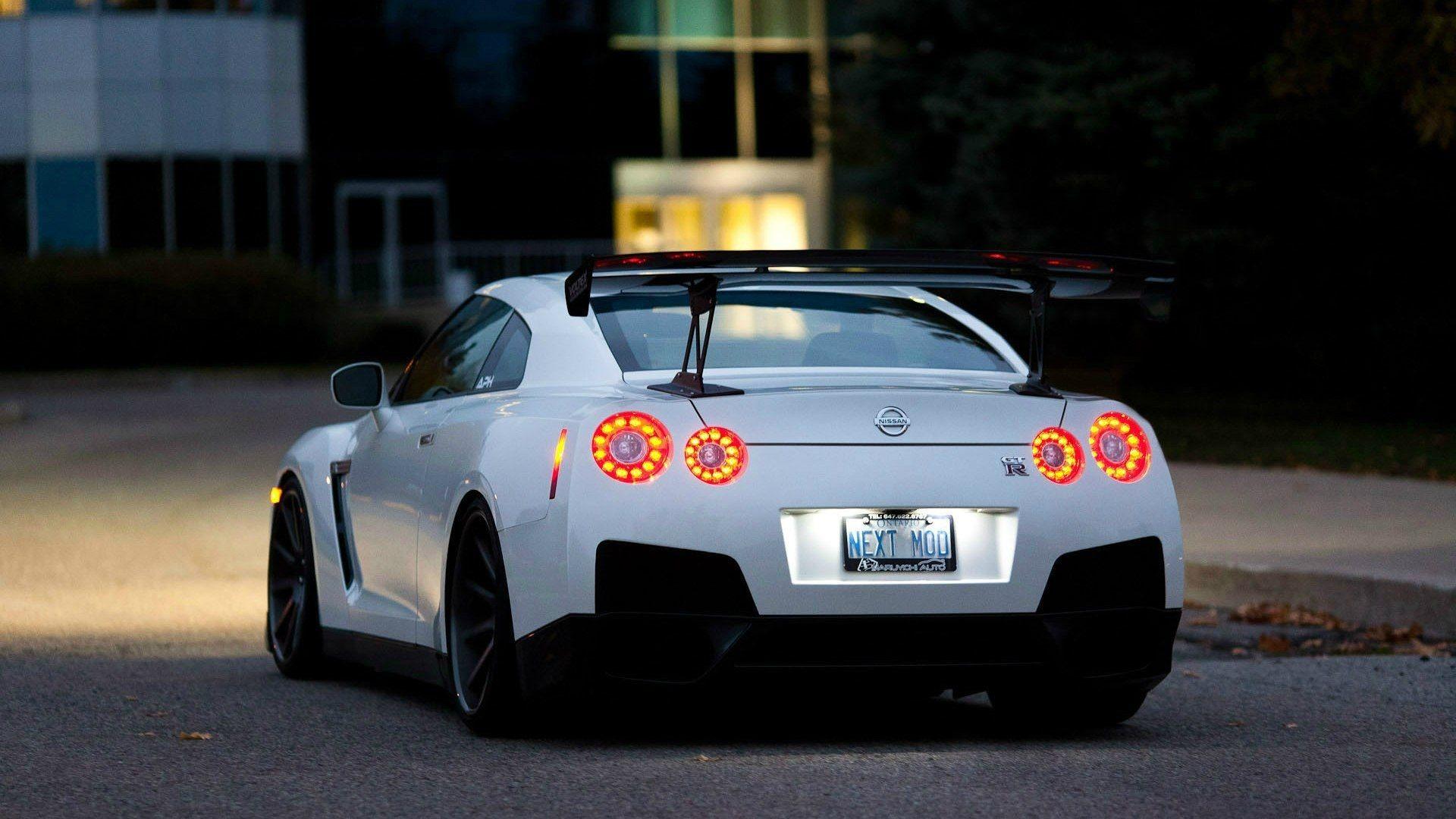 Nissan GTR R35 white car at evening 4k Desktop Wallpapers