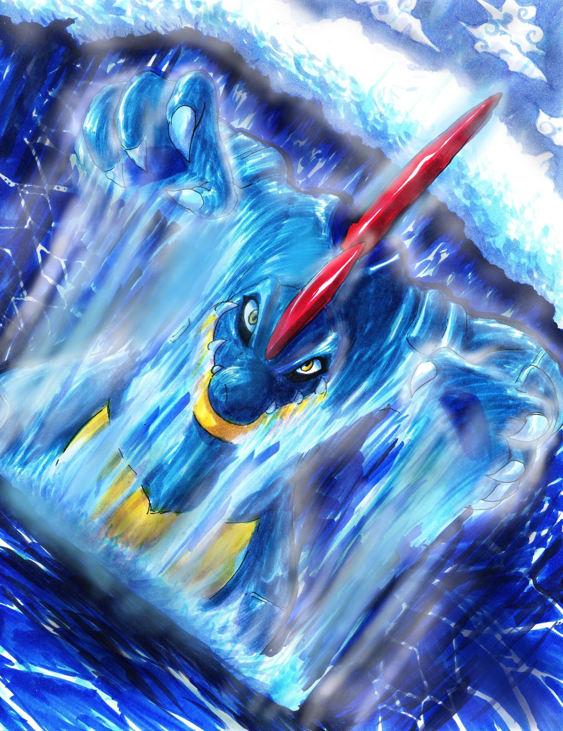 water pokemon surfing deviantart artwork waterfalls feraligatr