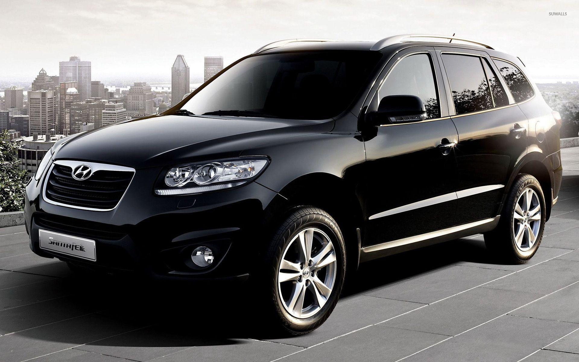 Black Hyundai Santa Fe front side view wallpapers