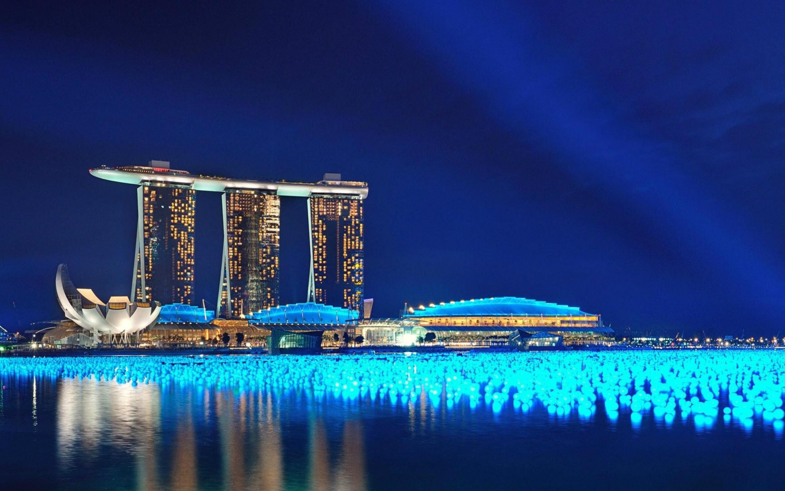 Marina Bay Sands Singapore Architecture Building Night HD Backgrounds