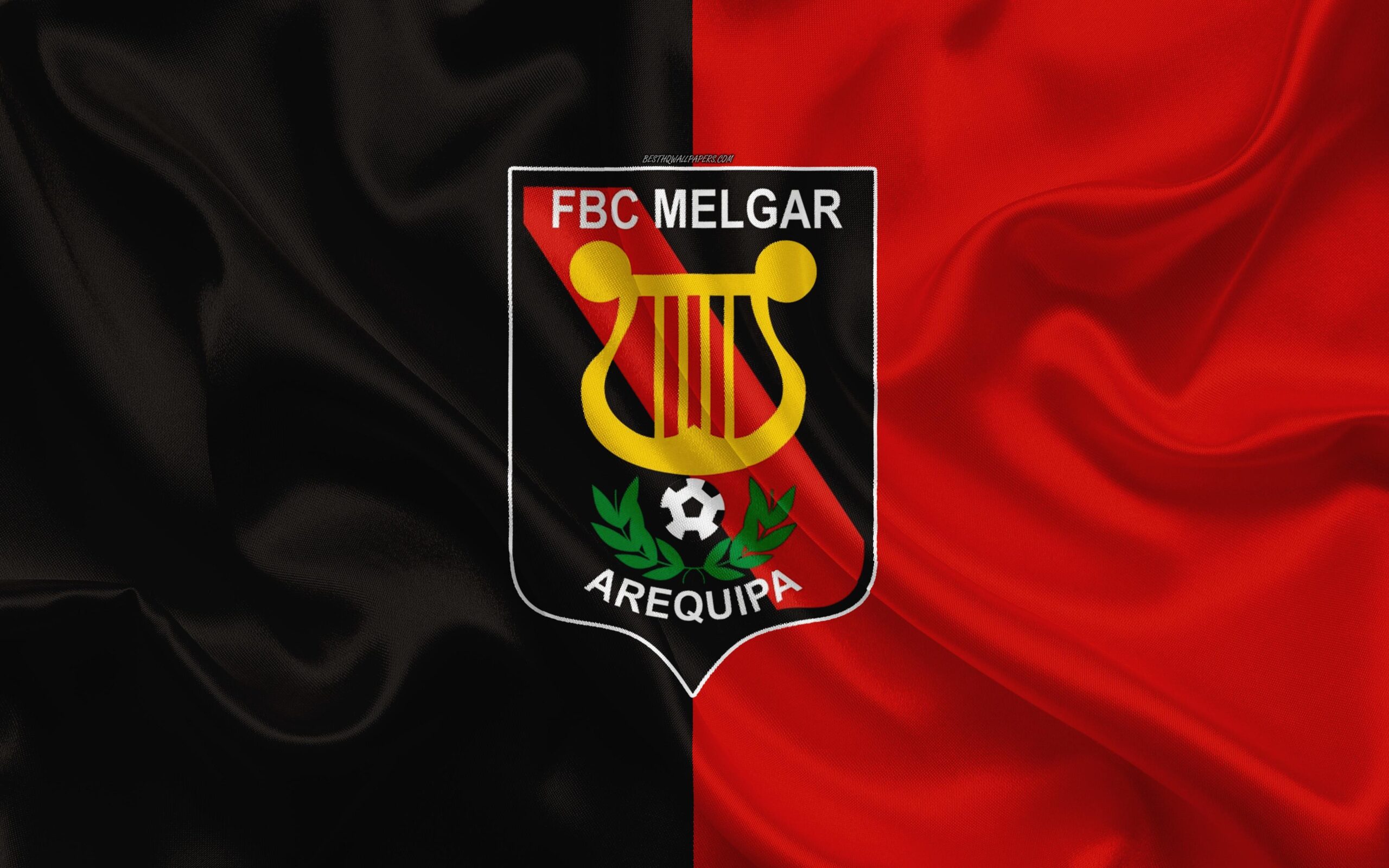 Download wallpapers FBC Melgar, 4k, logo, silk texture, Peruvian