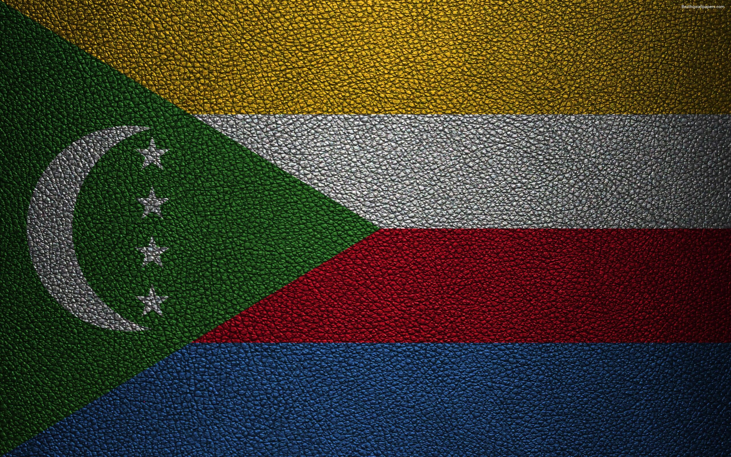 Download wallpapers Flag of Comoros, 4k, leather texture, Africa