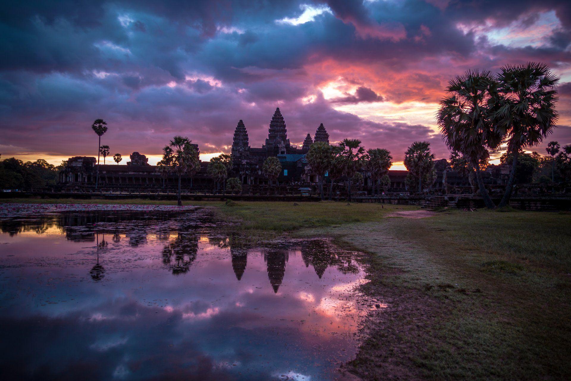 sunrise angkor wat cambodia landscape HD wallpapers