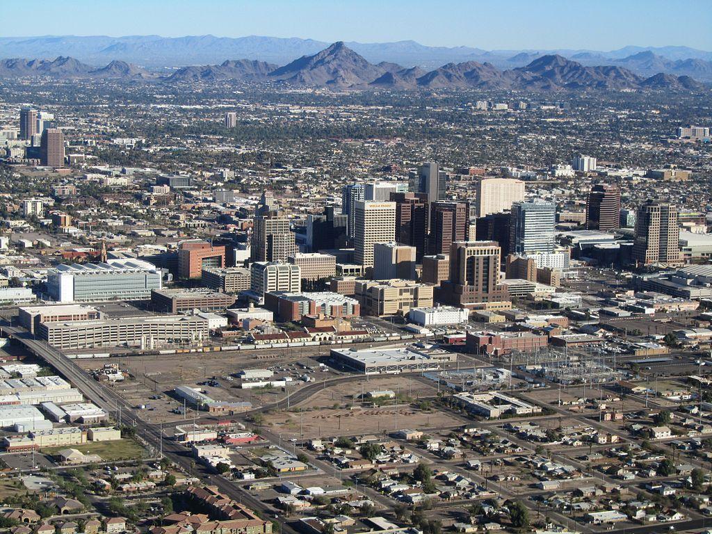 File:Phoenix AZ Downtown from airplane