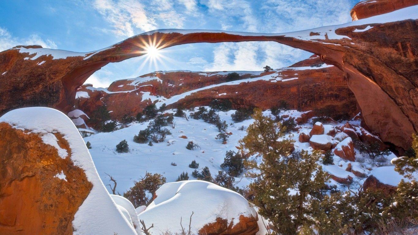 Winter at Arches National Park Utah widescreen wallpapers