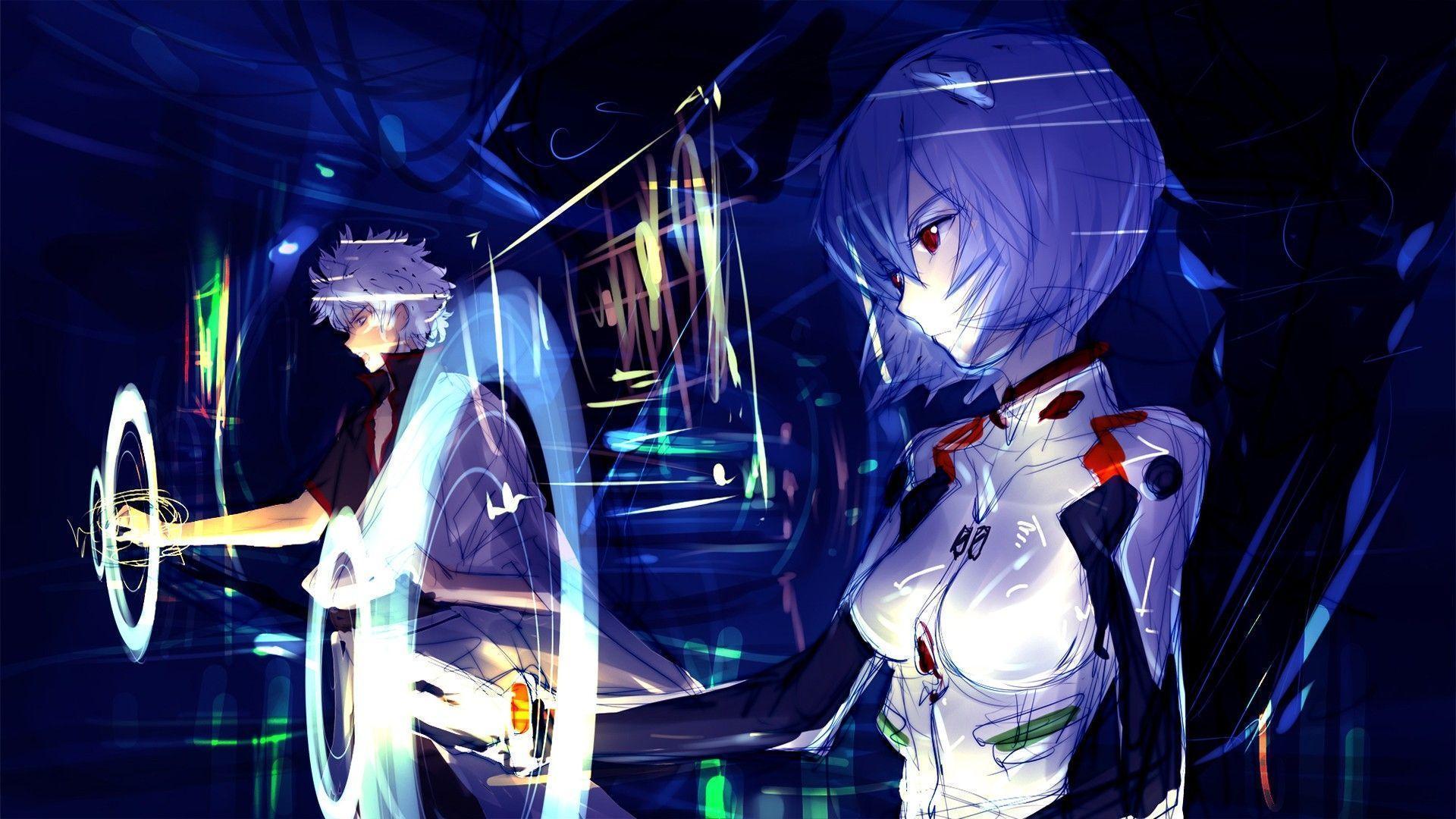 Wallpapers Rei Ayanami, Sakata Gintoki, Crossover, Gintama, Neon