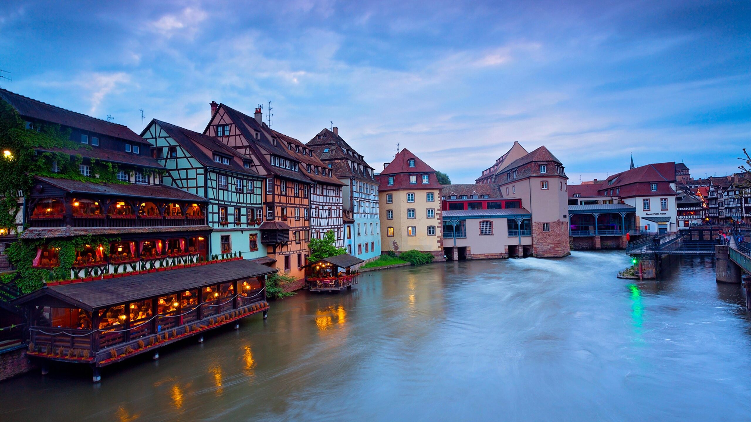 Image Cities France Rivers Evening Houses Strasbourg