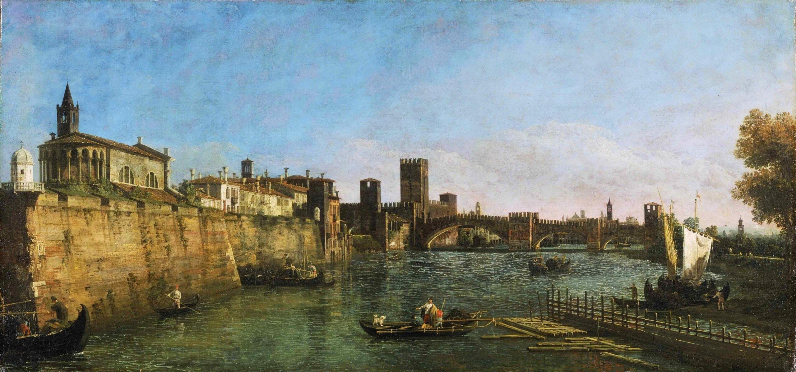 bernardo bellotto pattern italy town verona sky sea bridge river