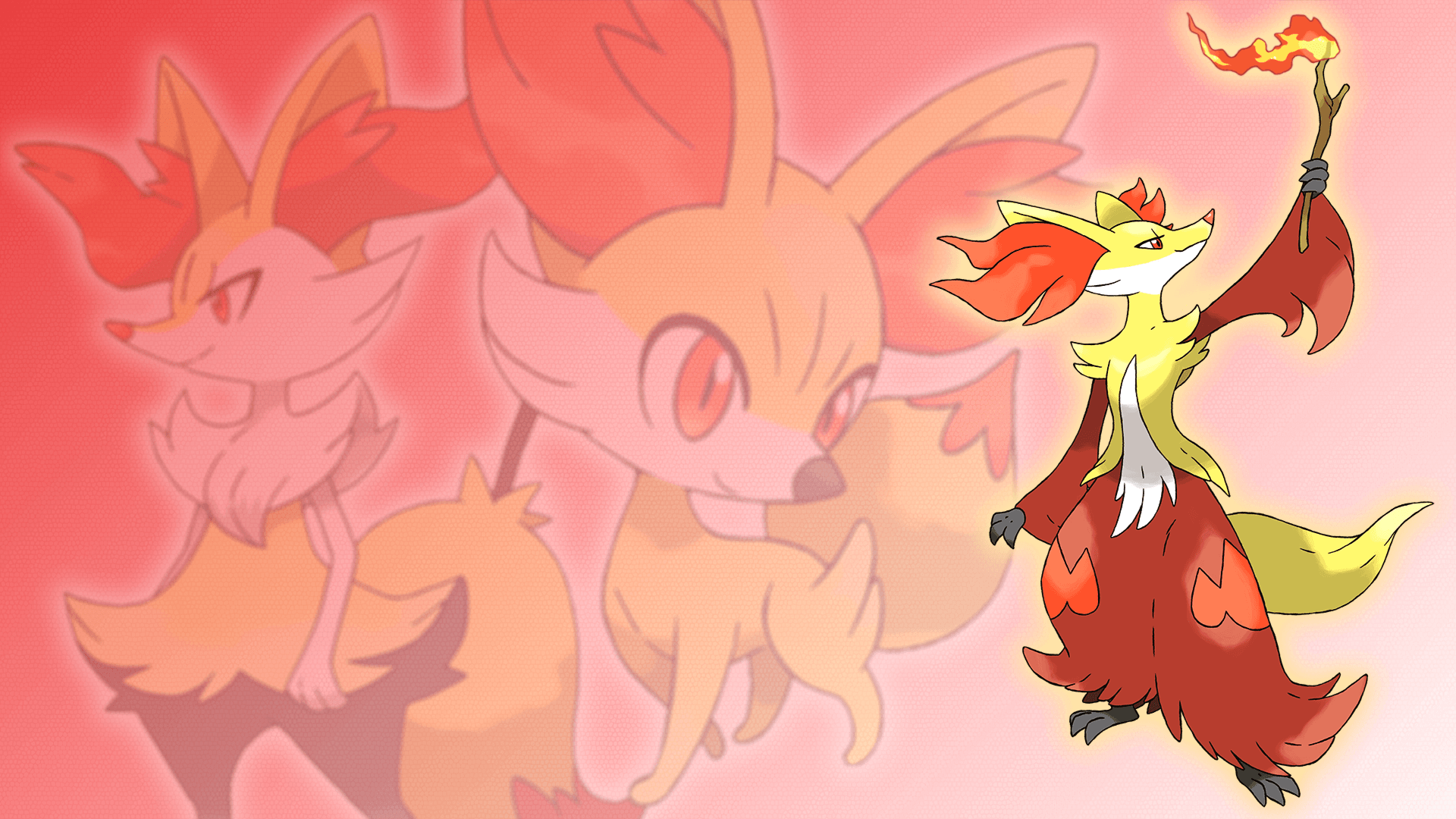 Fennekin, Braixen and Delphox Wallpapers 2 by Glench