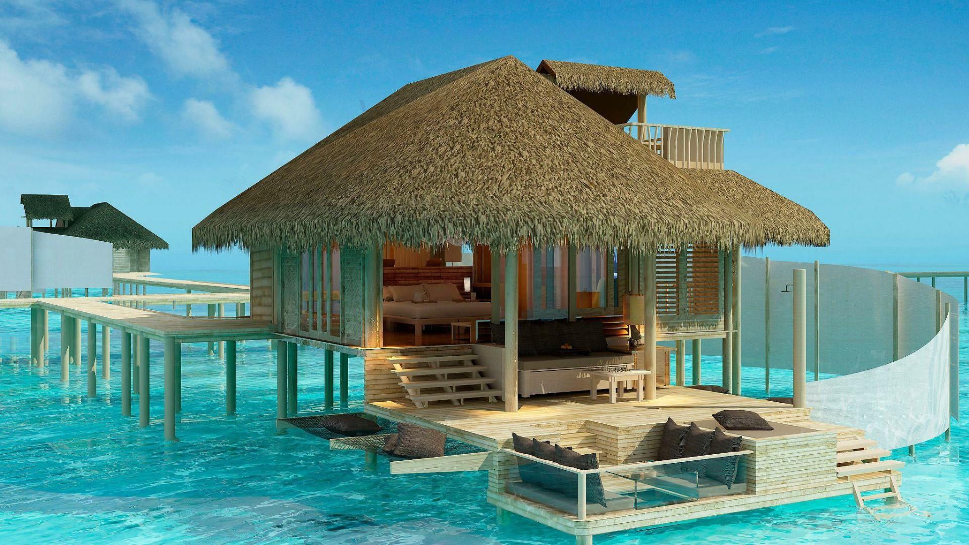 Overwater Bungalows In The Olhuveli Island, Maldives HD Wallpapers