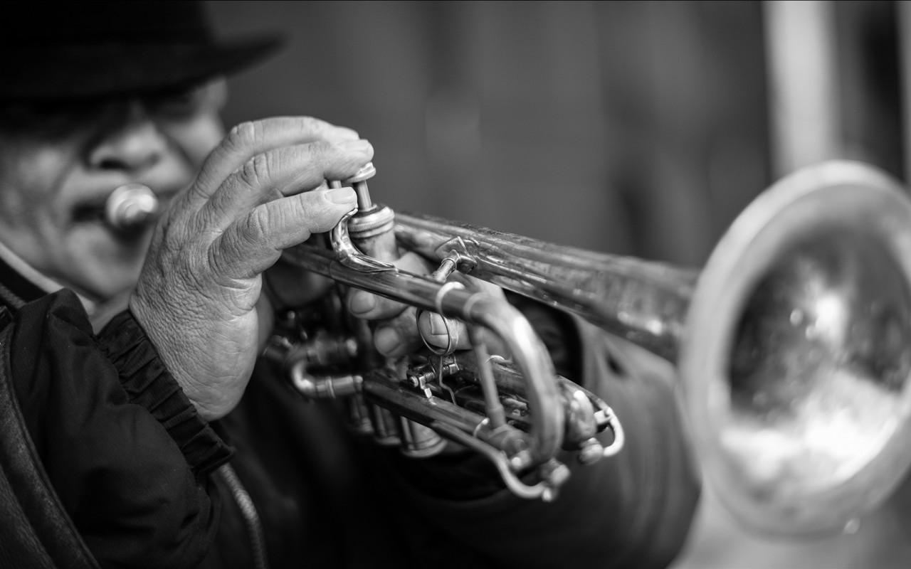 Download Trumpet, Instrument, Music, Monochrome Wallpapers