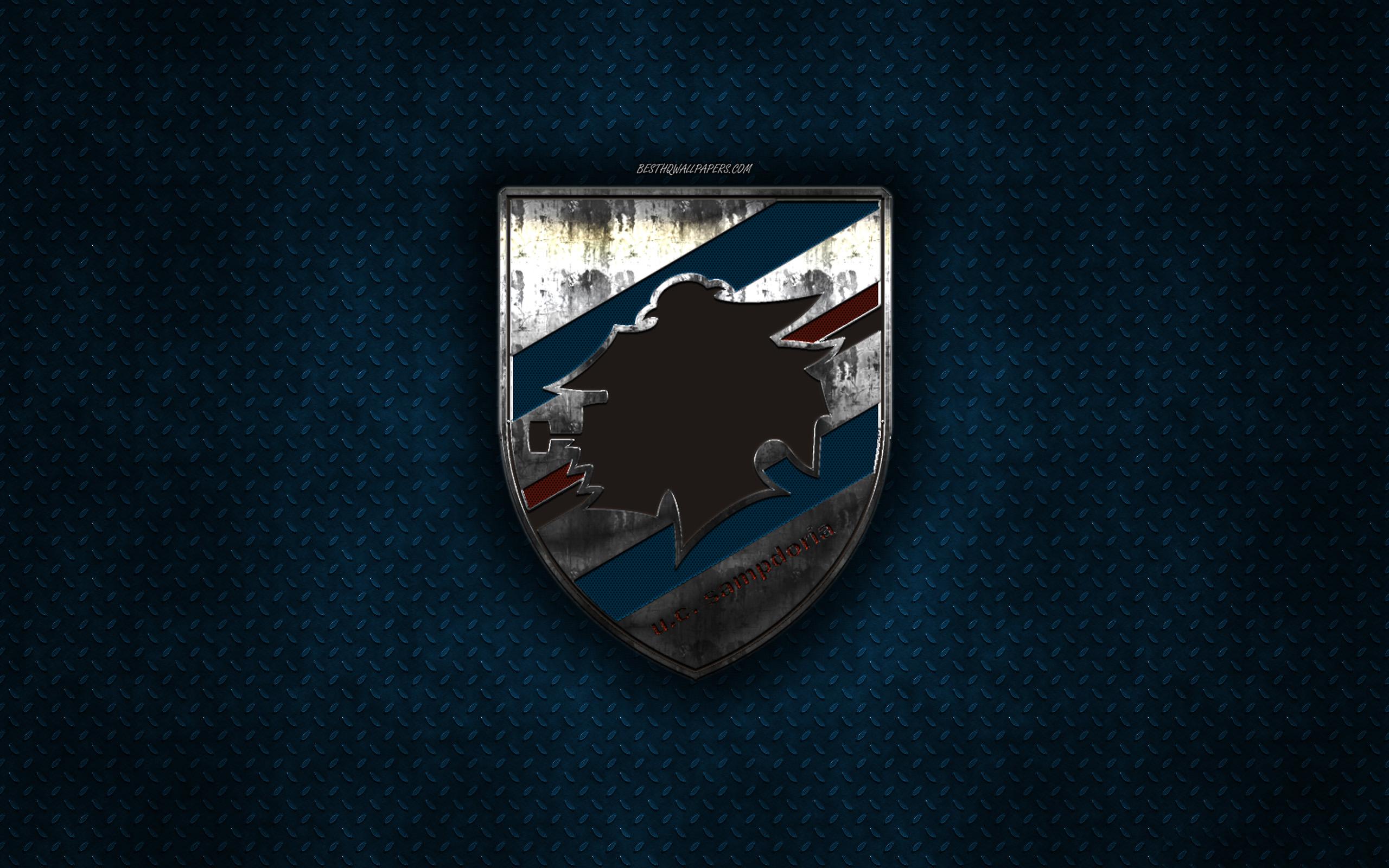 Download wallpapers UC Sampdoria, Italian football club, blue metal