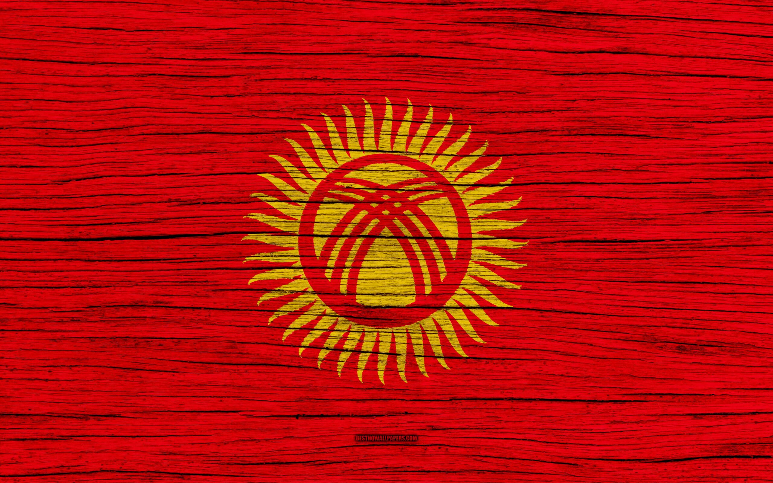 Download wallpapers Flag of Kyrgyzstan, 4k, Asia, wooden texture