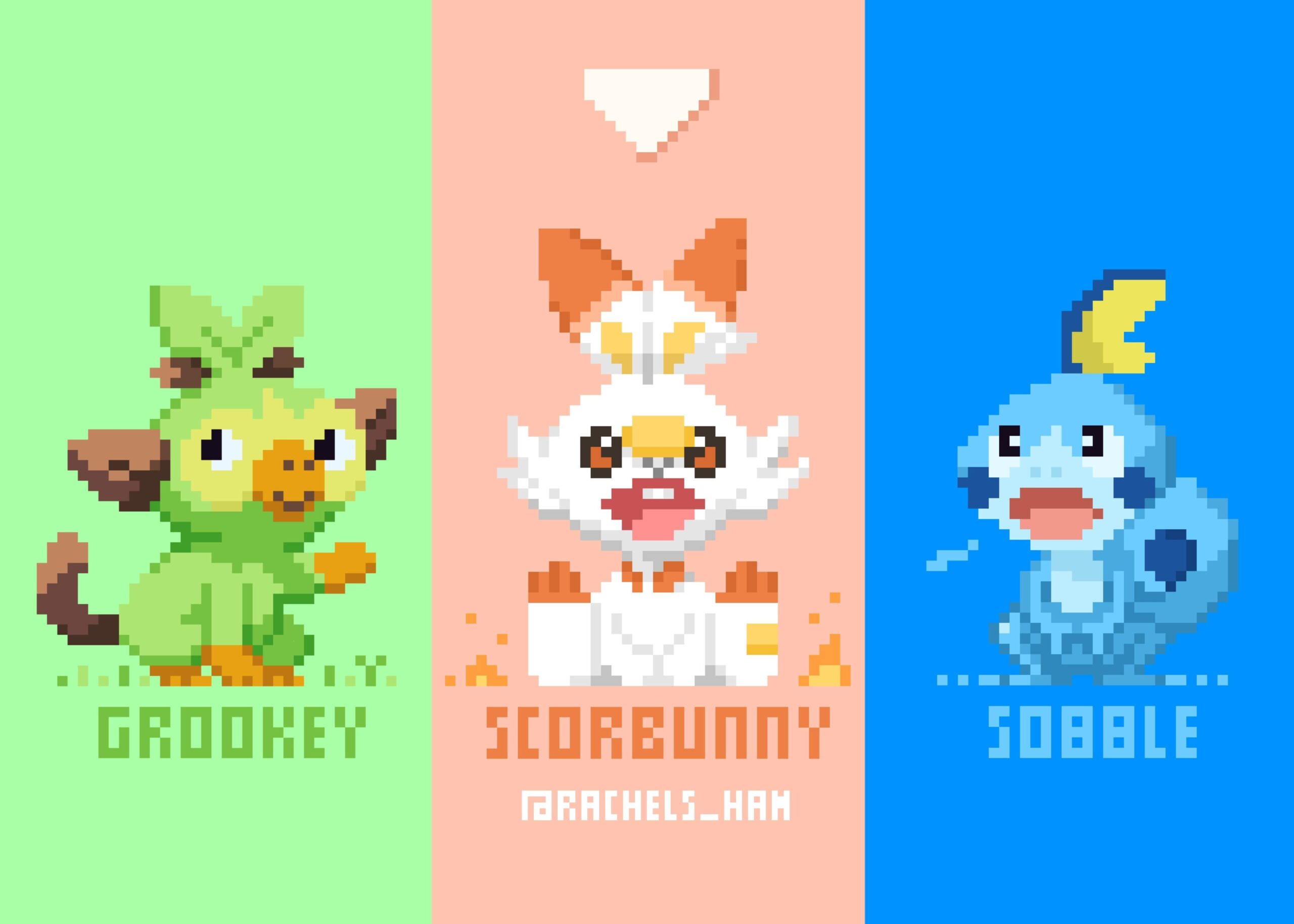 Pokemon Sword & Shield Starters in Pixels 4k Ultra HD Wallpapers