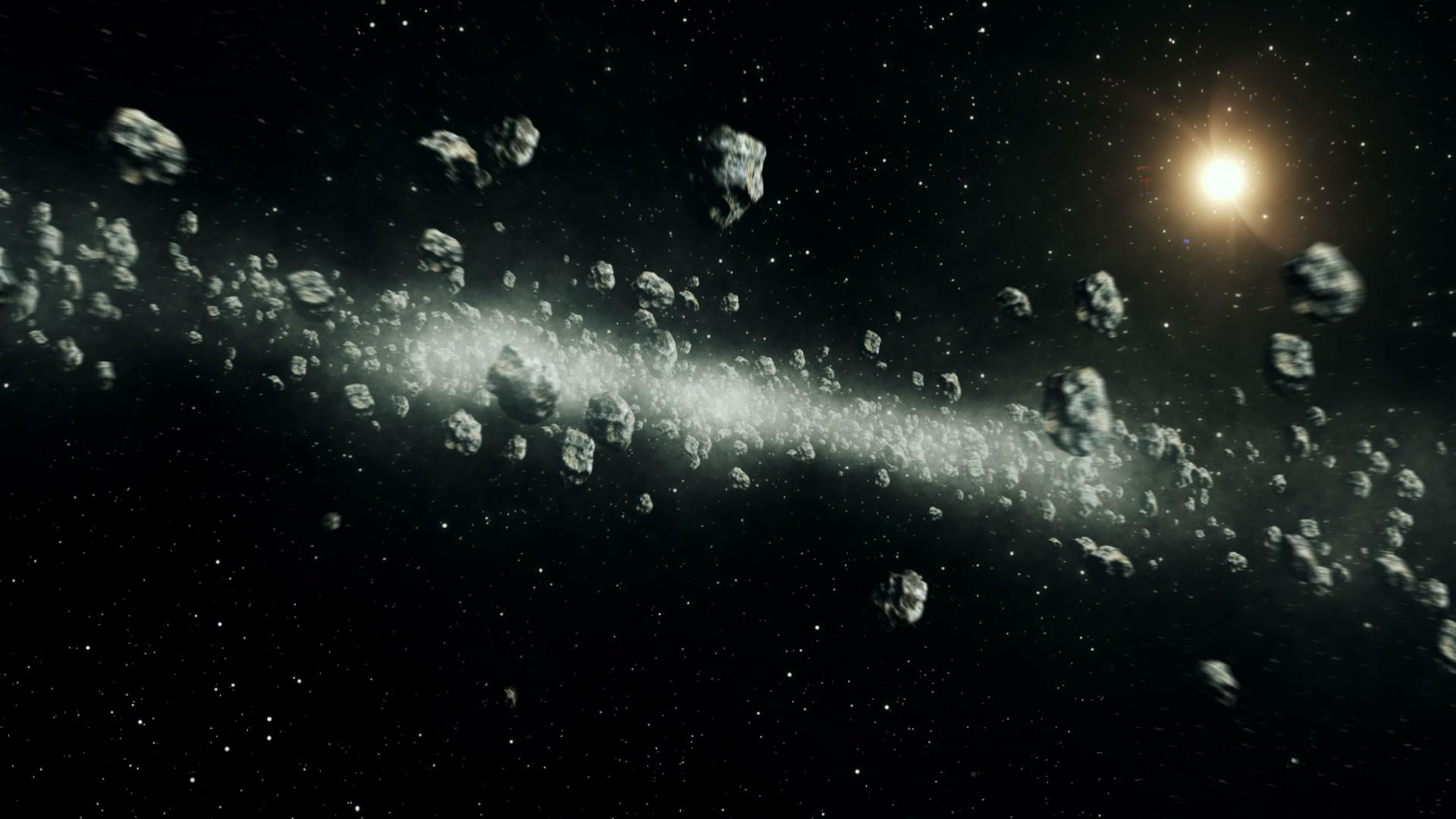 Beautiful Flight Through Asteroid Belt in Open Space. Asteroids