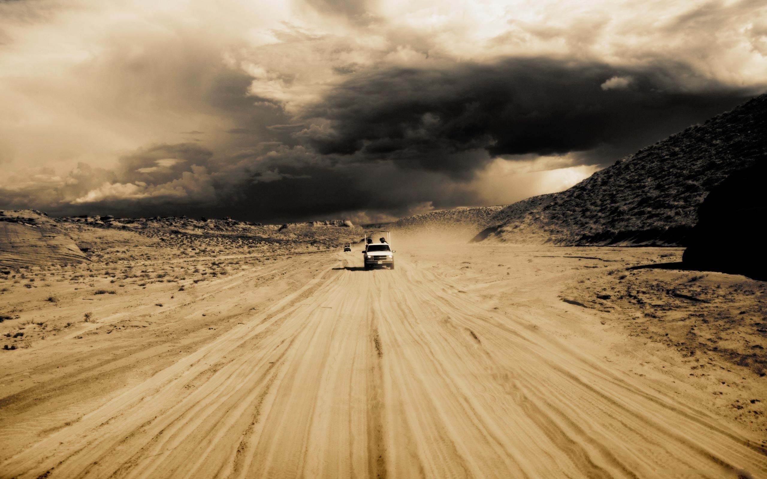 Wallpapers desert, storm, dust, car desktop wallpapers » Nature