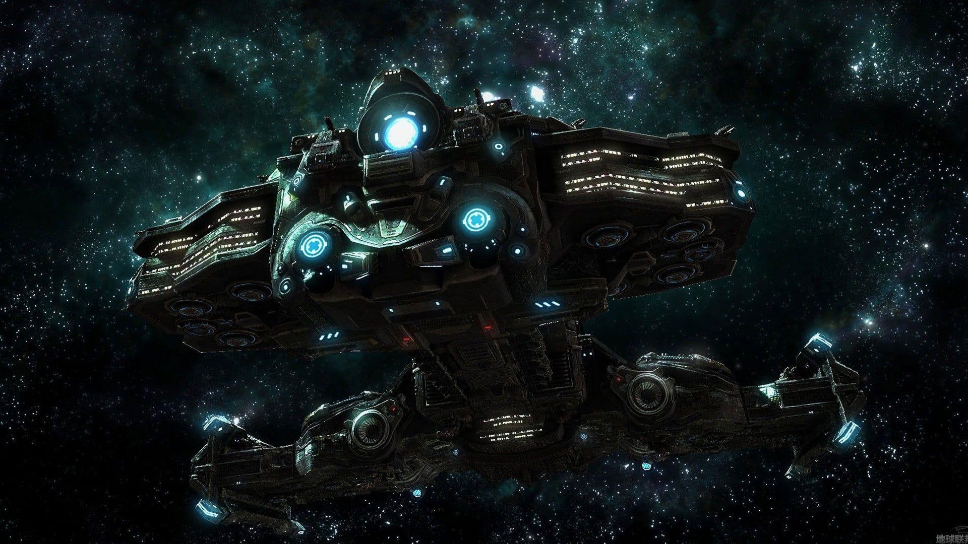 Gray and blue spacecraft, space, ship HD wallpapers