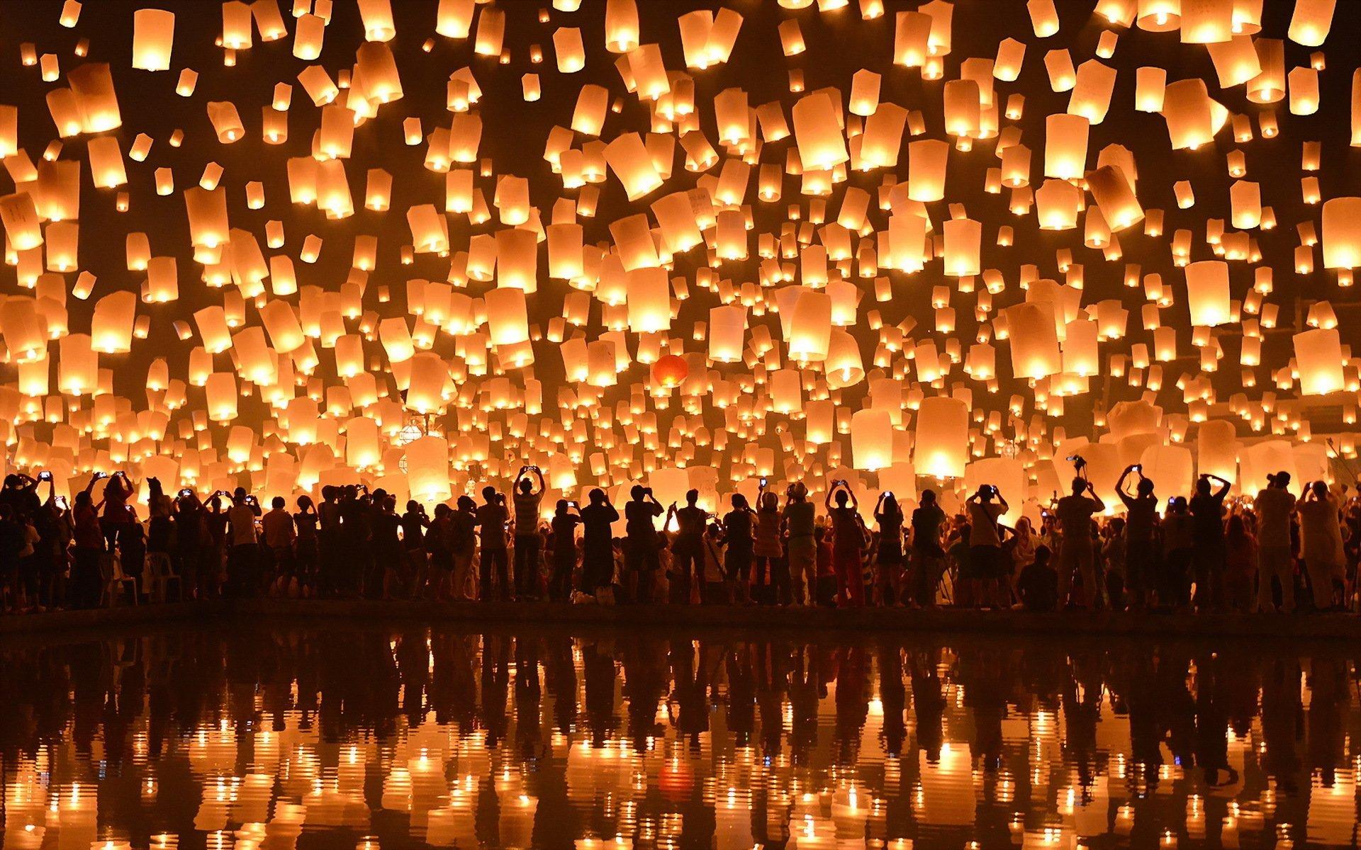 floating lanterns loi krathong festival chiang mai HD wallpapers