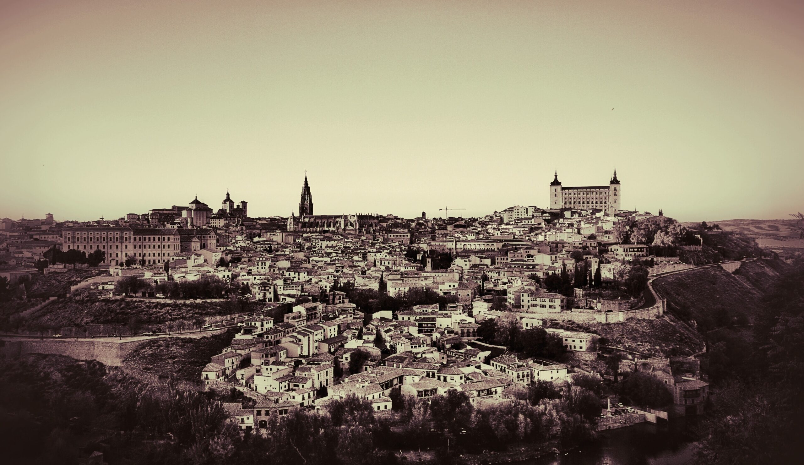 toledo city spain duotone photograph cityscape wallpapers and backgrounds