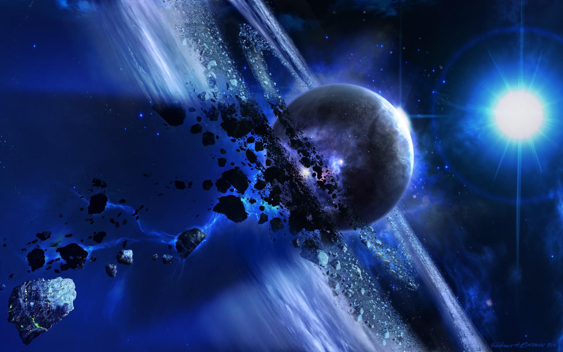 asteroids, planets, stars, outer space, blue :: Wallpapers