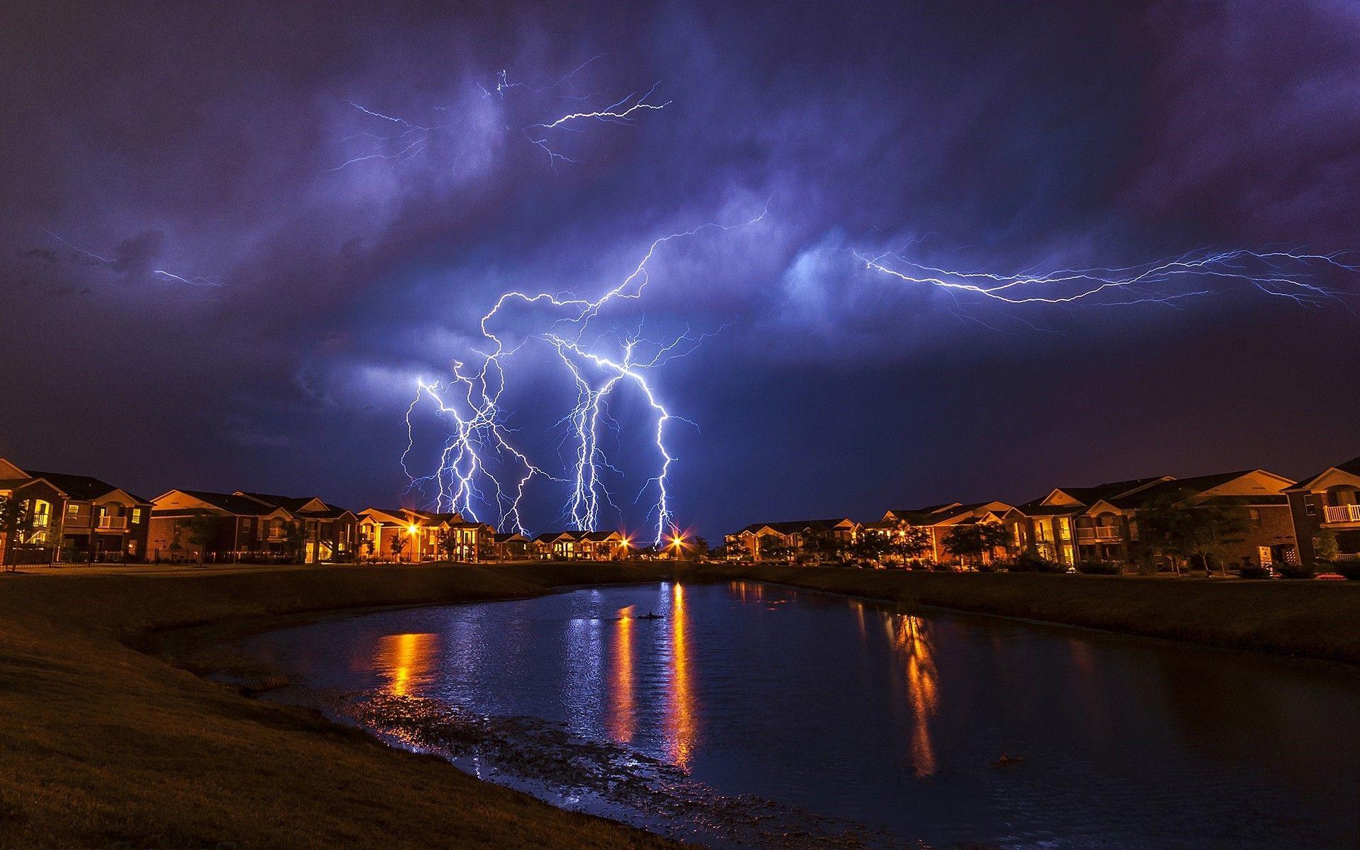 landscape lightning house reflection water storm oklahoma