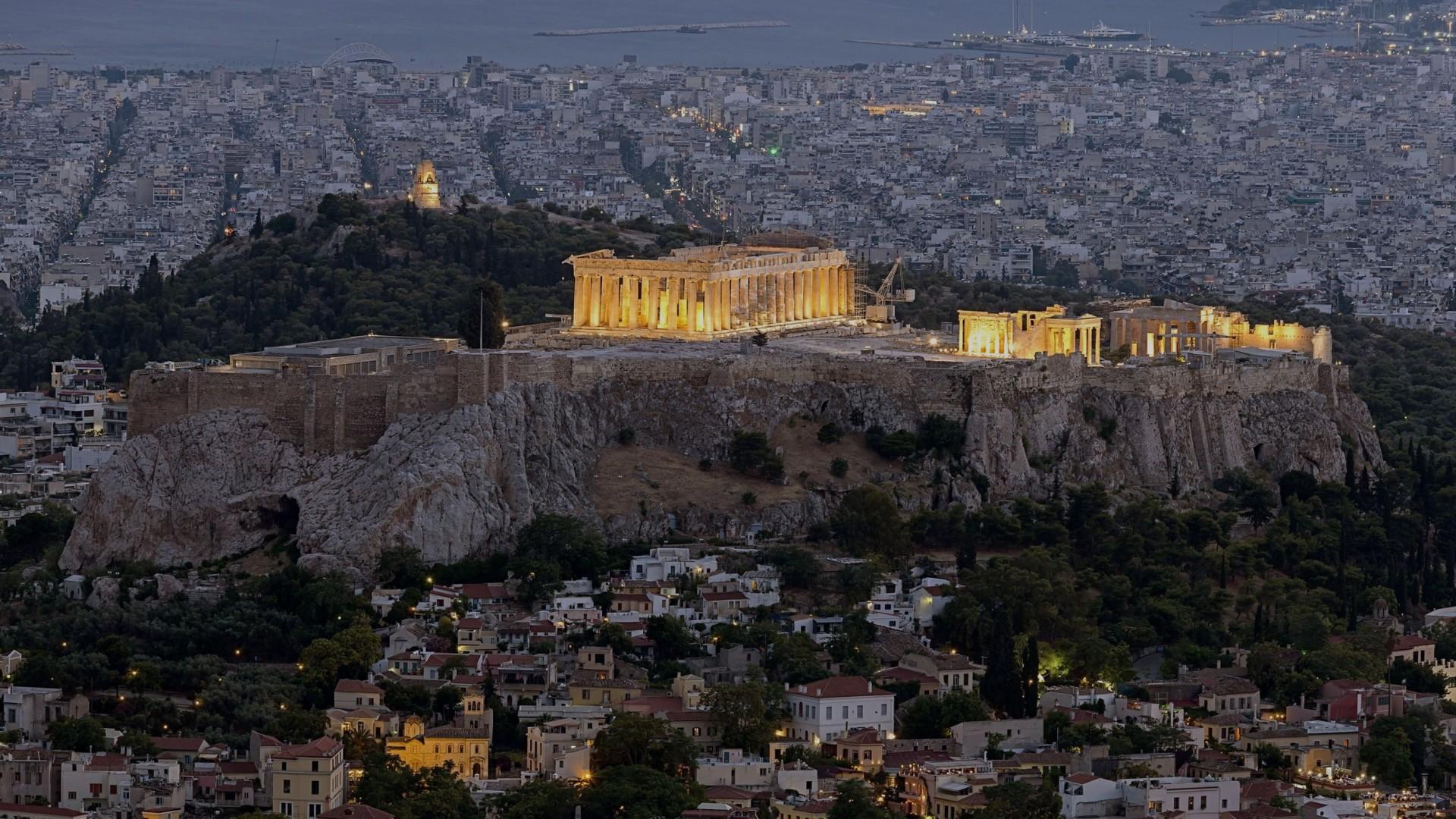 Full HD Wallpapers greece athens parthenon top view light, Desktop