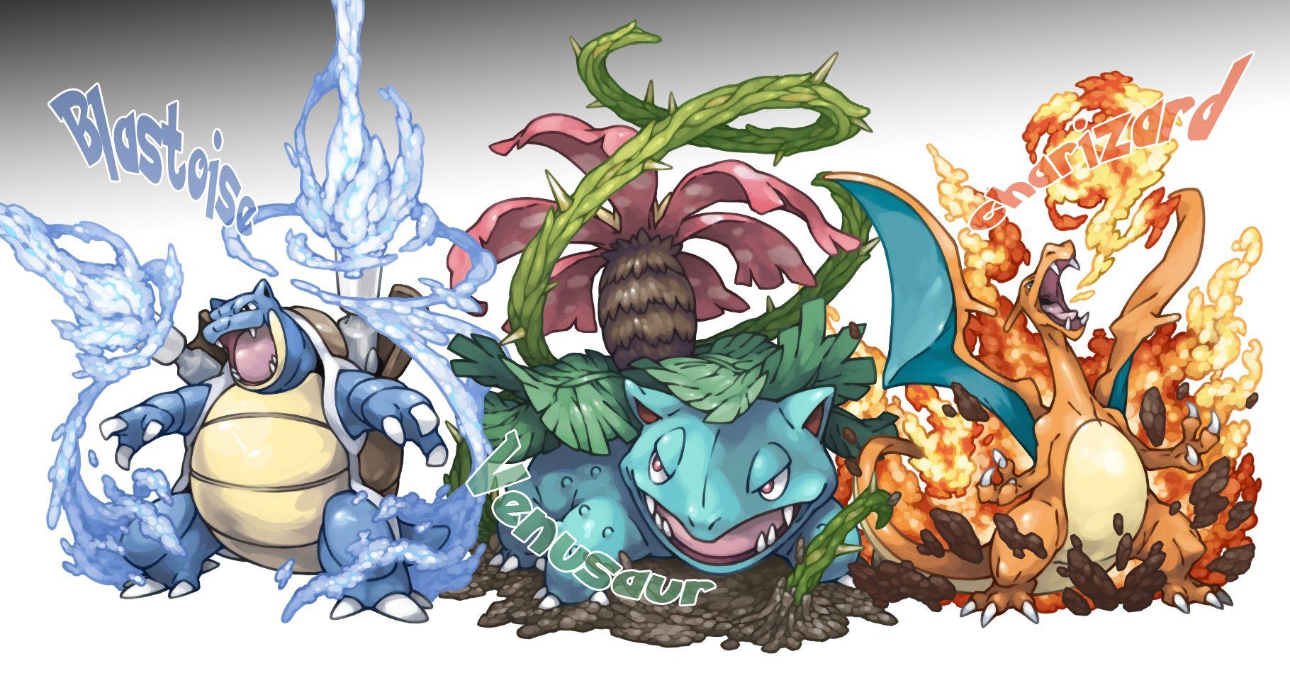 blastoise, charizard, and venusaur