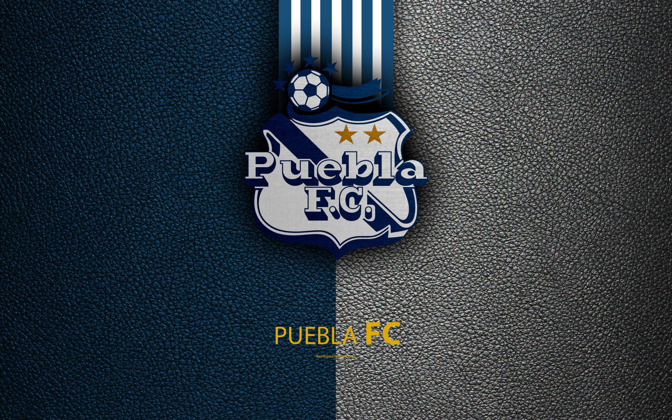 Download wallpapers Puebla FC, 4k, leather texture, logo, Mexican