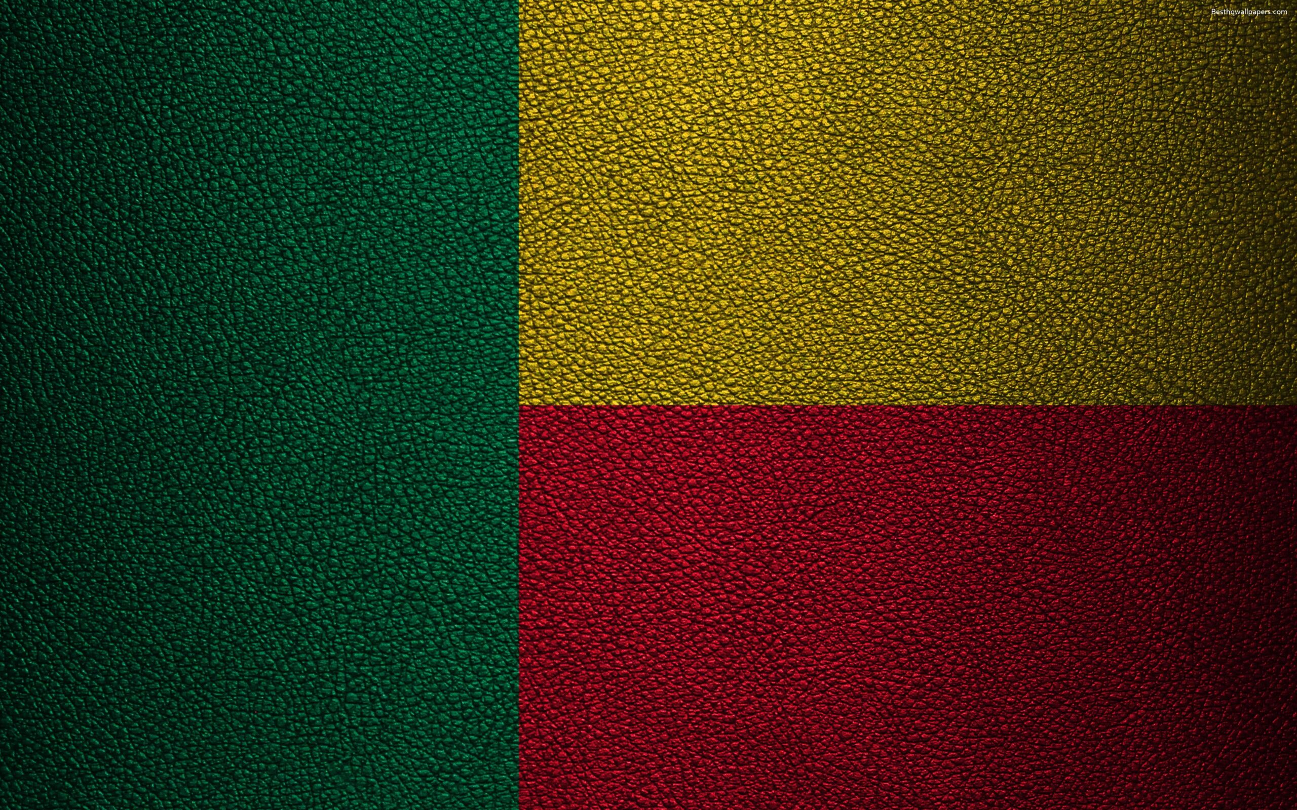 Download wallpapers Flag of Benin, leather texture, 4k, Benin flag