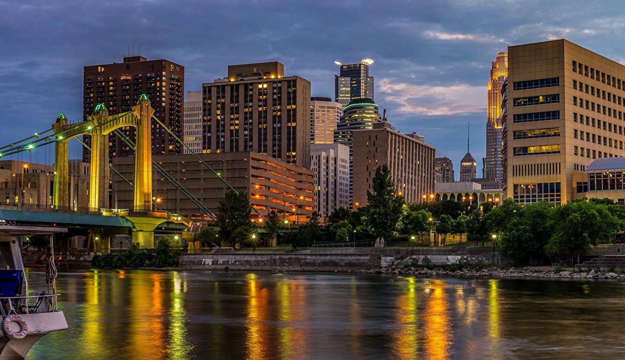 Wallpapers USA Mississippi River Minneapolis Bridges Rivers night