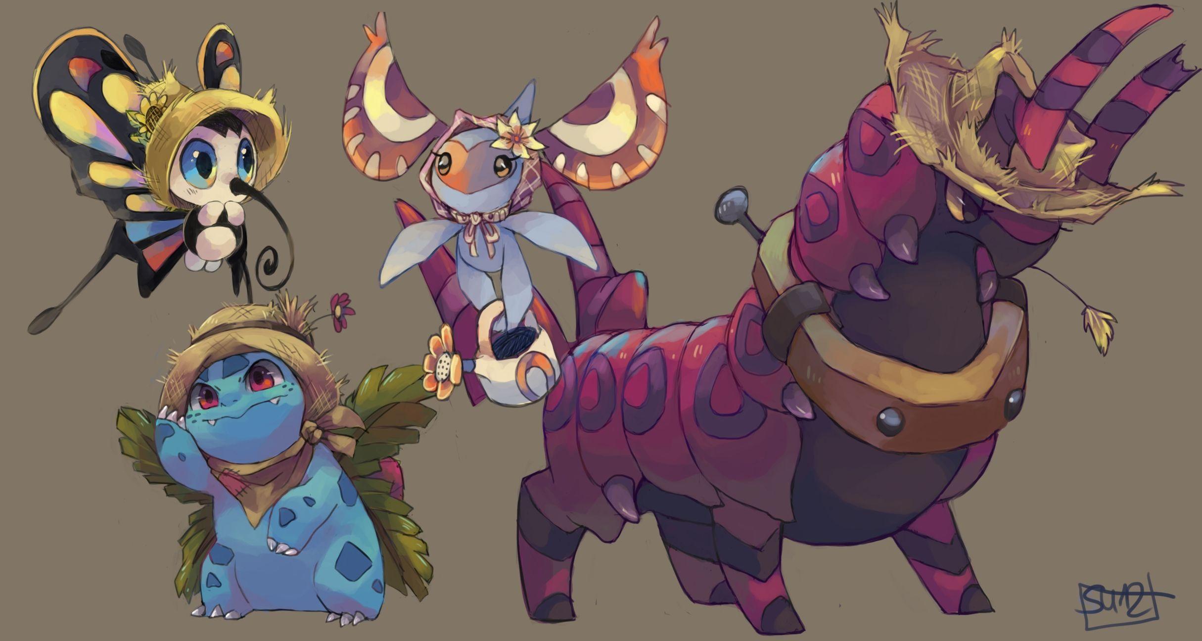 Beautifly, Ivysaur, Masquerain, and Scolipede