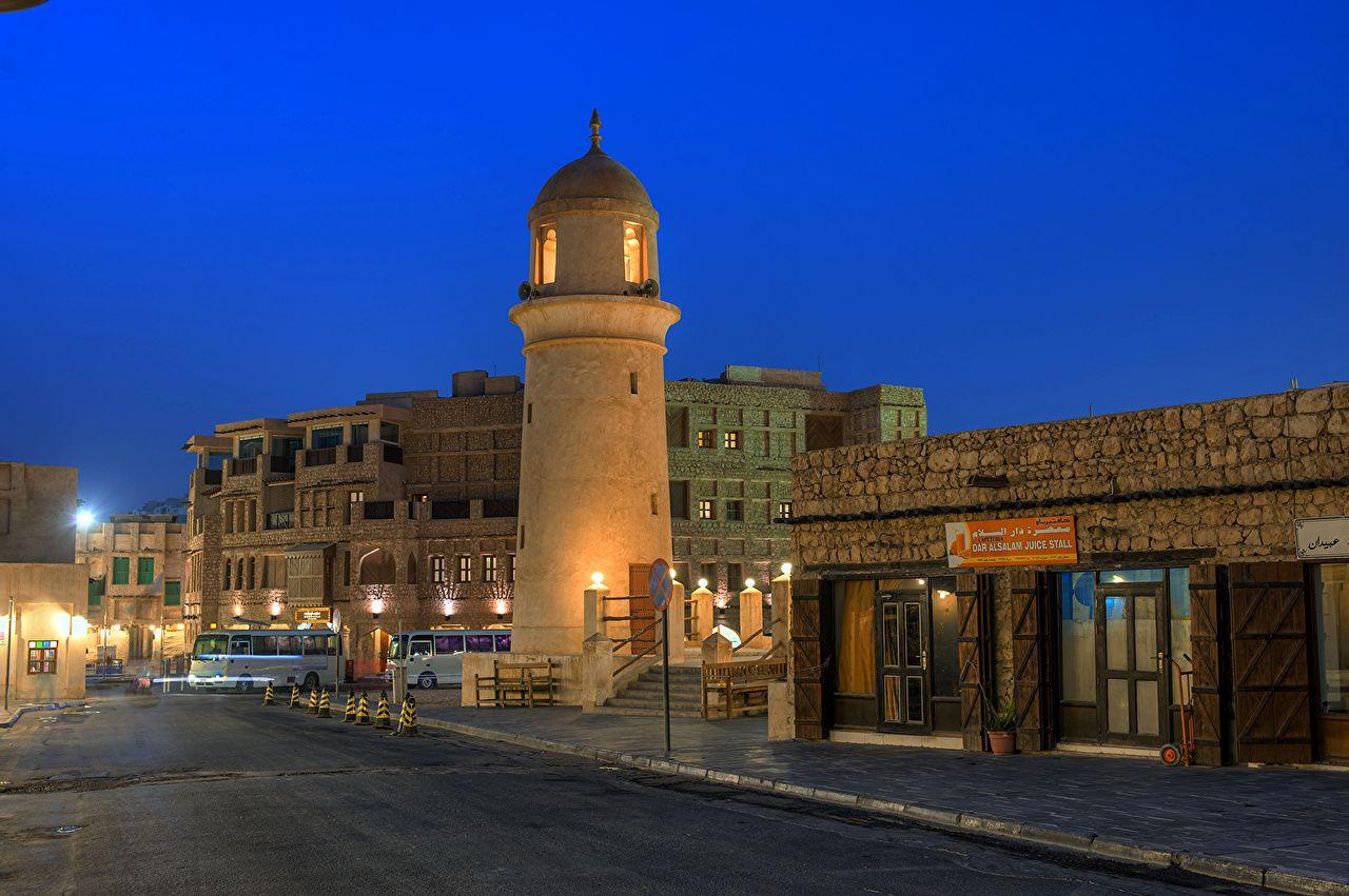 Wallpapers Doha Qatar Street Night Street lights Cities Houses