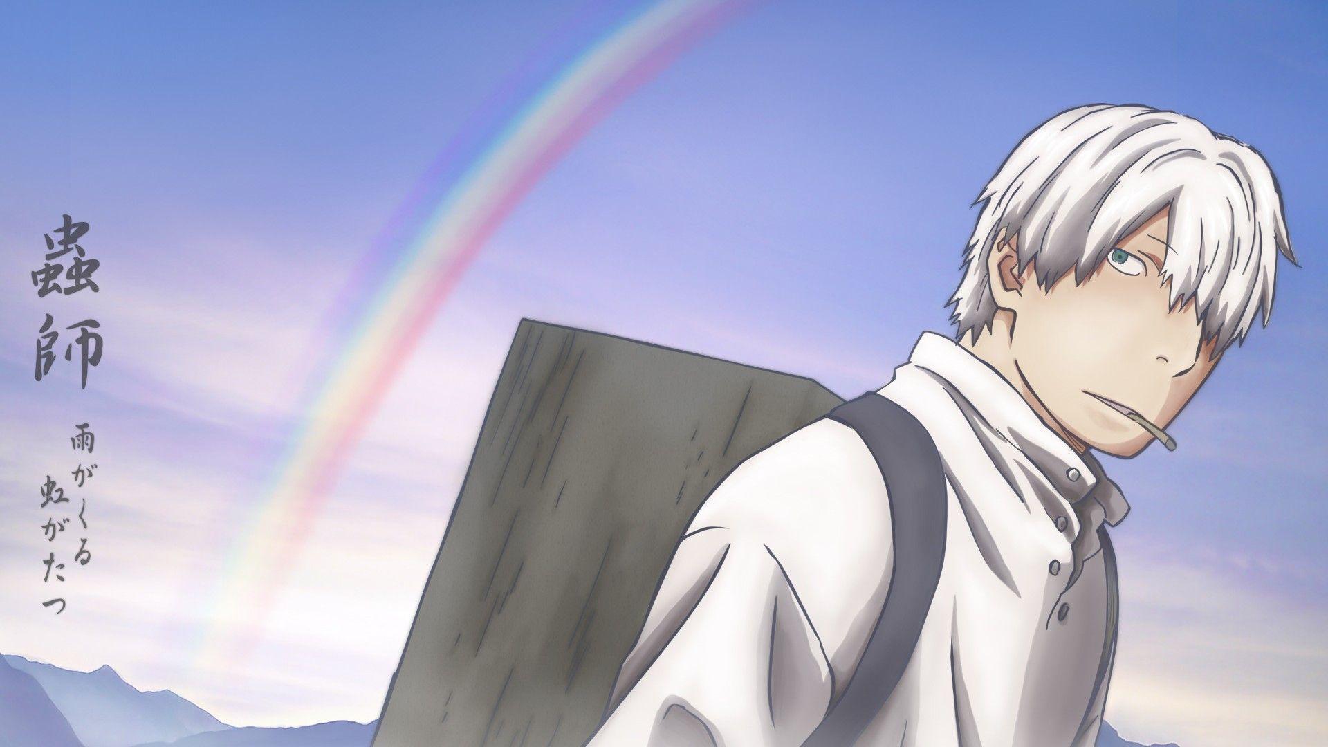 ScreenHeaven: Ginko Mushishi backpacks rainbows white hair desktop