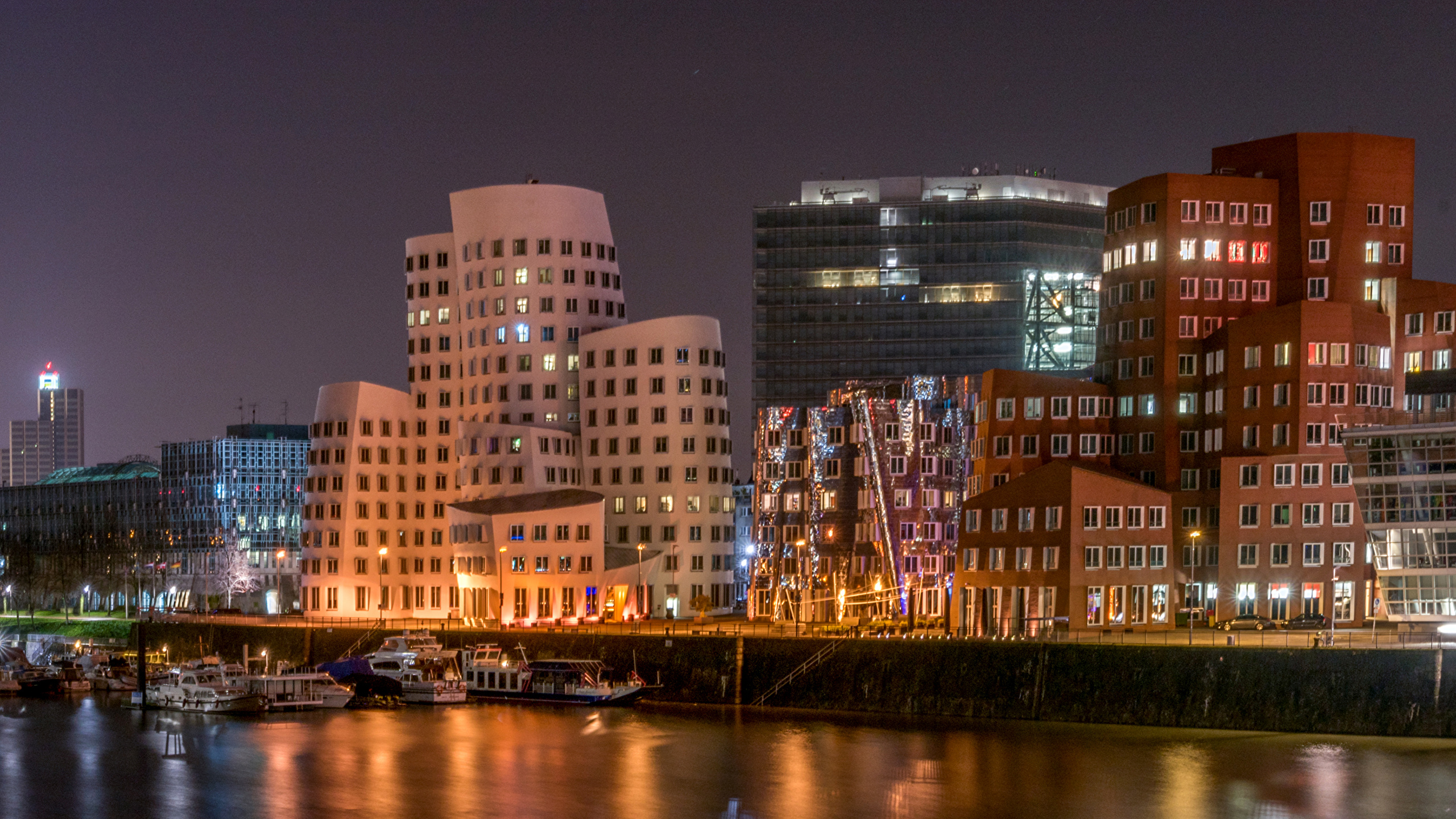 Image Germany Dusseldorf Night Berth Rivers Cities Houses