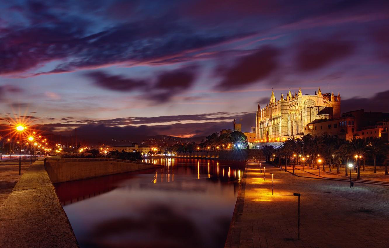 Wallpapers night, lights, Spain, Mallorca, Palma de Mallorca image