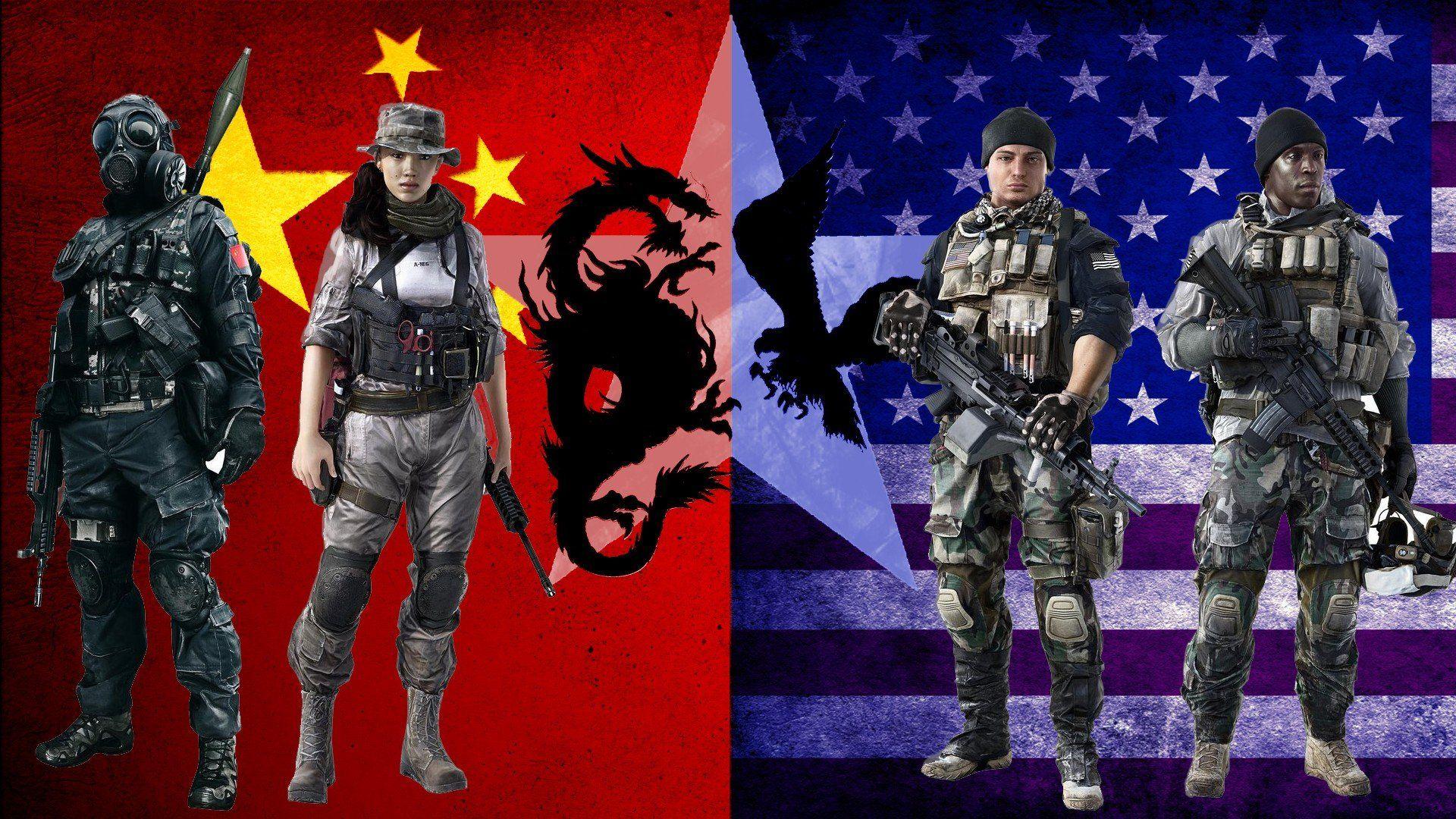 Guns dragons China flags USA gas masks Battlefield 4 wallpapers