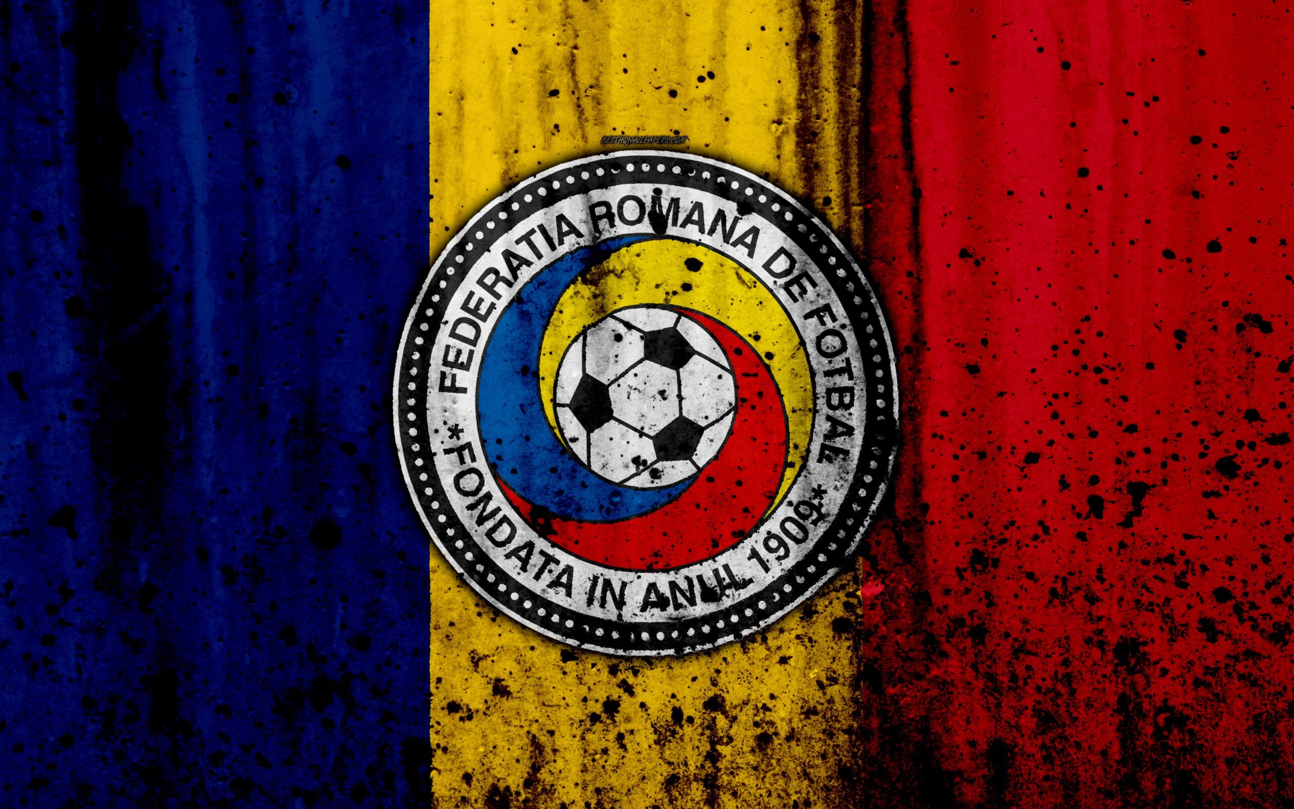 Download wallpapers Romania national football team, 4k, logo, grunge