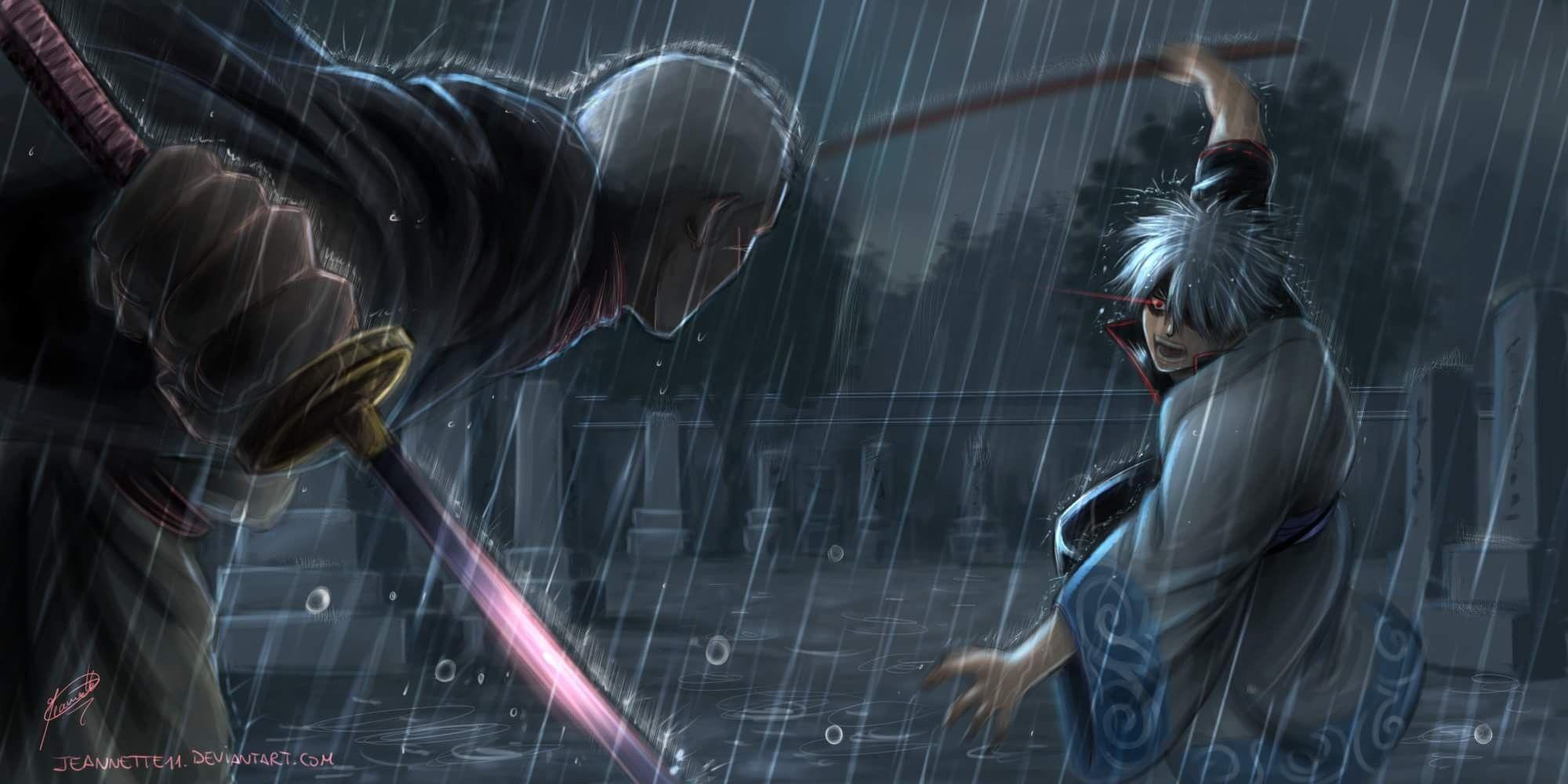 Wallpapers gintama, sakata gintoki, rain, anime