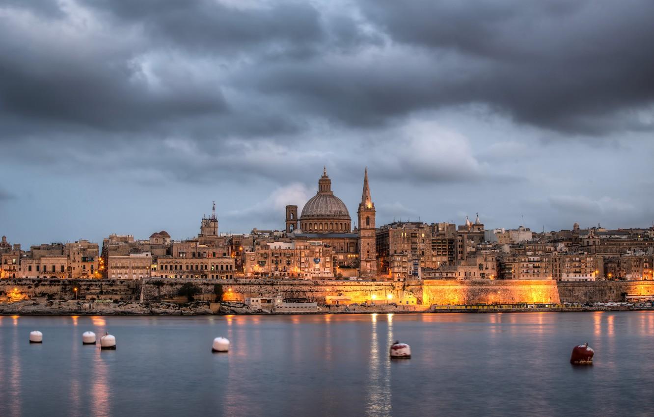 Wallpapers sea, lights, tower, buoys, Malta, Valletta image for