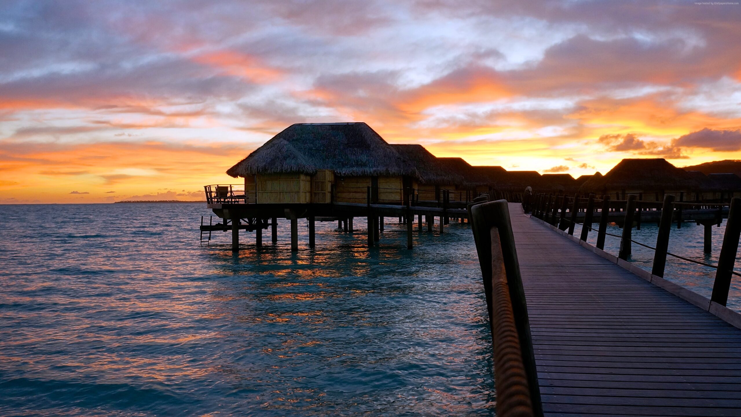 French Polynesia Sunset Sky Clouds Vacation 4k Wallpapers