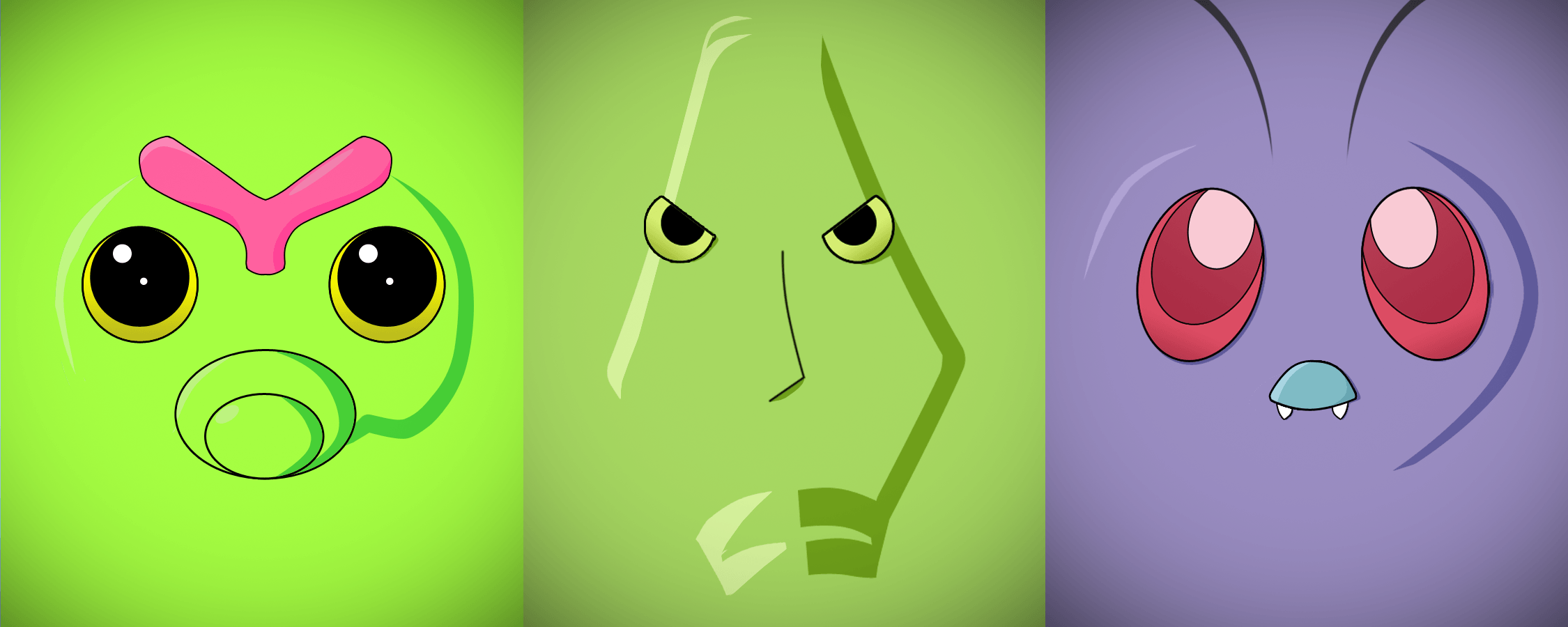 Minimalist Caterpie, Metapod and Butterfree by Vault